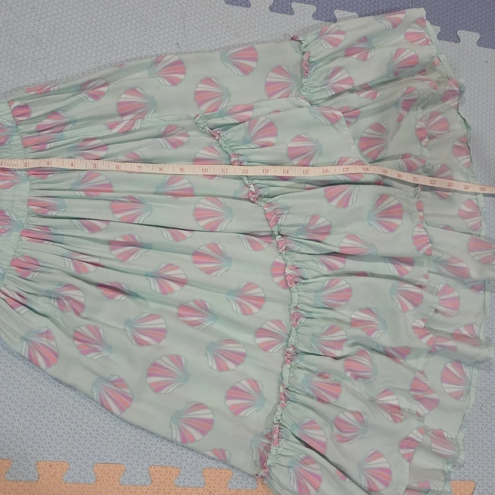 OshKosh B'gosh Girls Pink & Green Seashell Asymmetric Highlow A-Line Skirt Sz 7